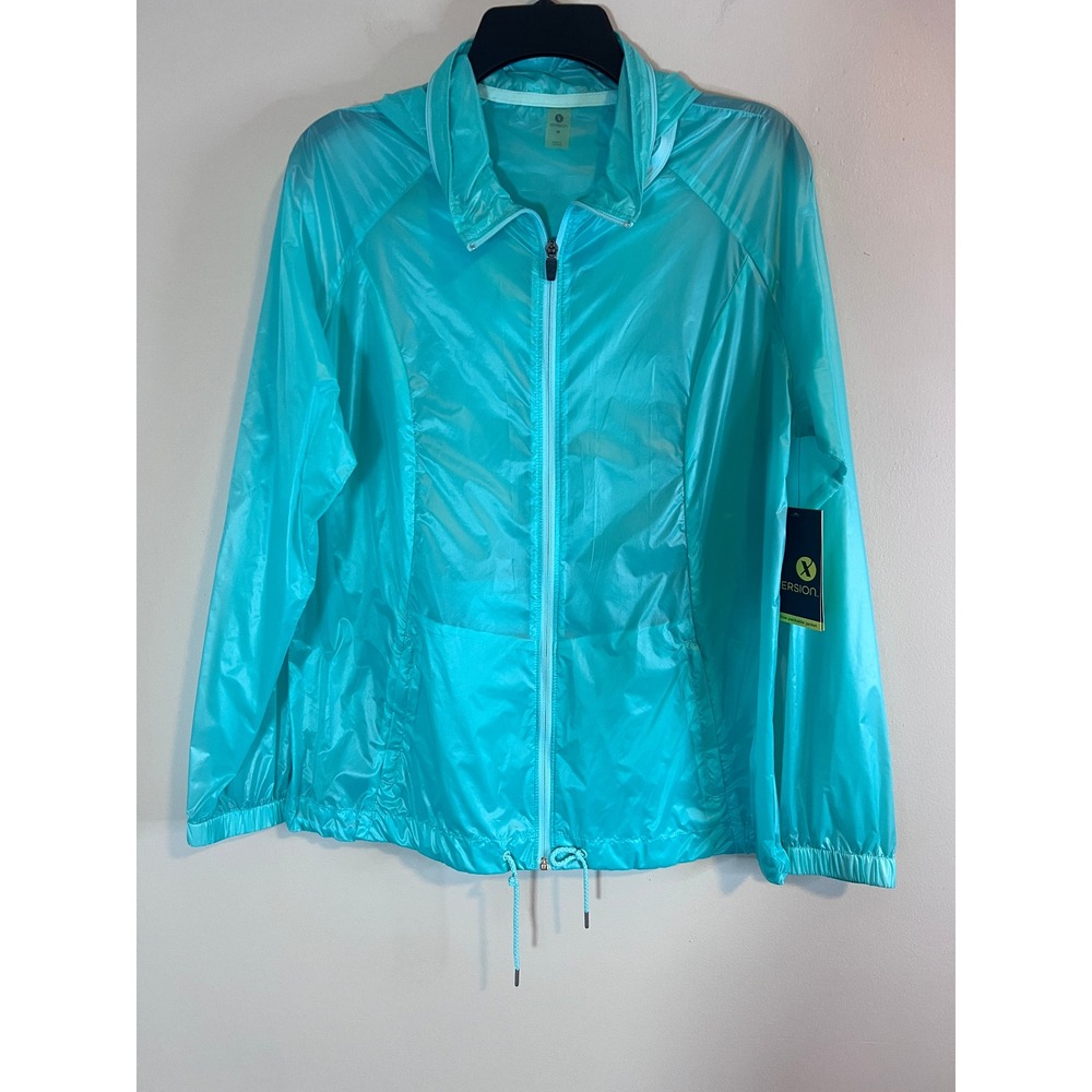Xersion Womens Packable Windbreaker Jacket Aruba Blue Medium NWT 840-5325